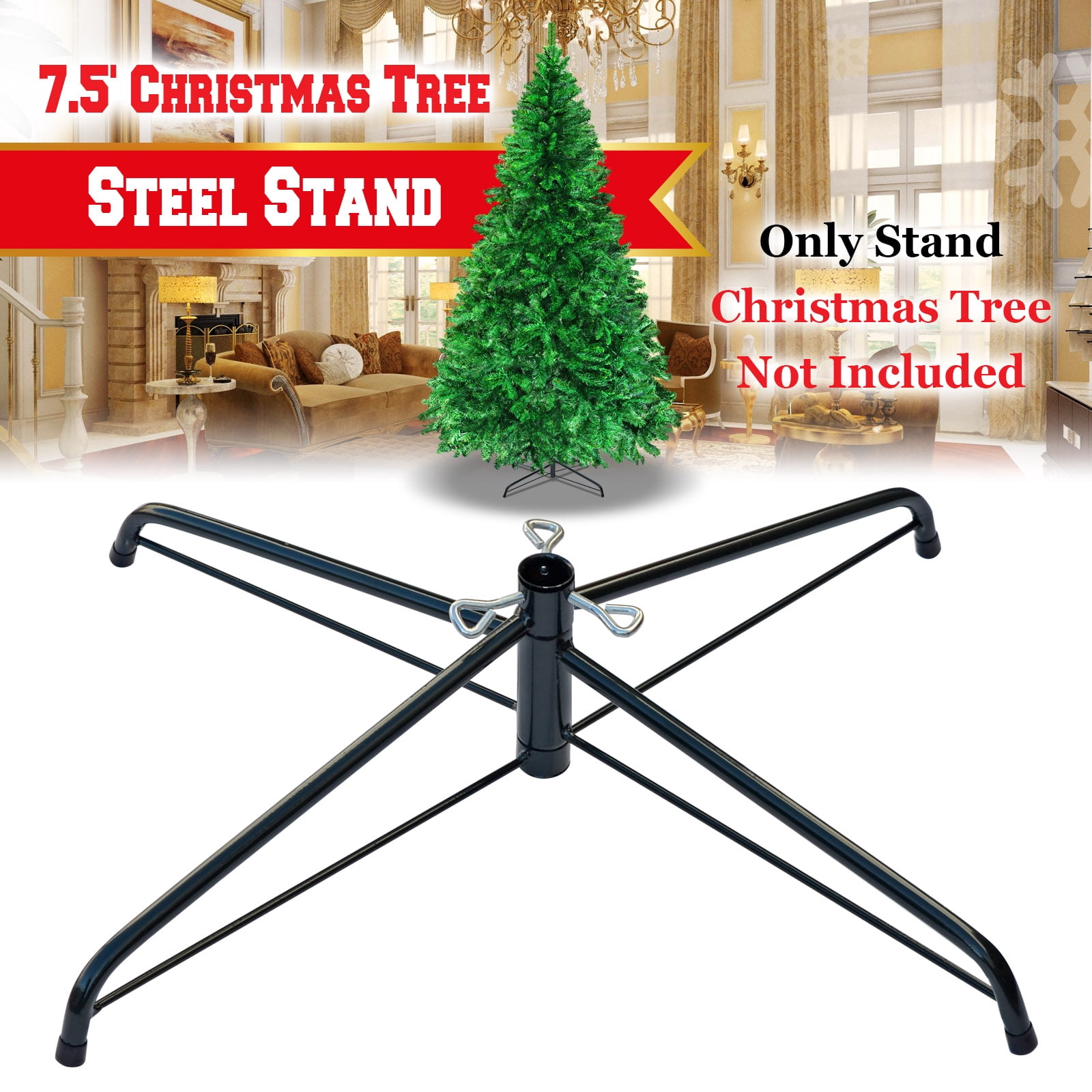 Sunrise Steel Base Metal Stand for 5/6/7/7.5ft Christmas Tree Xmas Decor (Green, for 7.5ft Tree)
