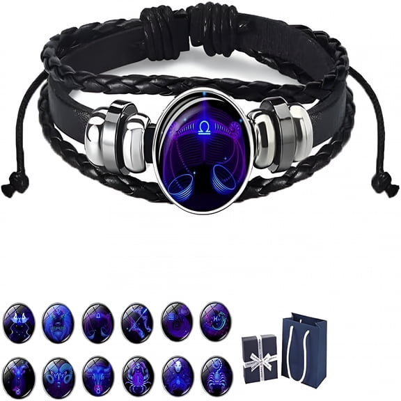 DESIGNICE Zodiac Signs Spirit Bracelet, Serene Manifestation Bracelet, Adjustable 12 Constellation Zodiac Leather Bracelets Unisex