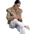 thumbnail image 3 of Female Crop Pea Coat Wool Blend Office Work Lapel Collar Short Winter Jacket Trench Coat Camel Color L, 3 of 9