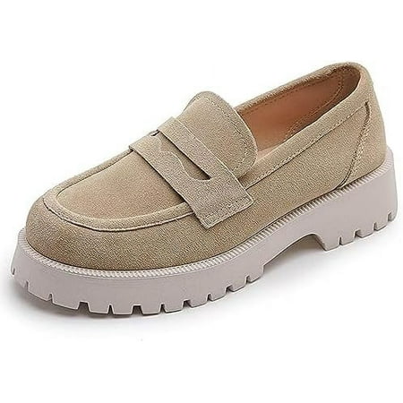

Women S Platform Chunky Loafers with Arch Support Comfortable Slip-On Retro Suede Flat Oxford Shoes-44