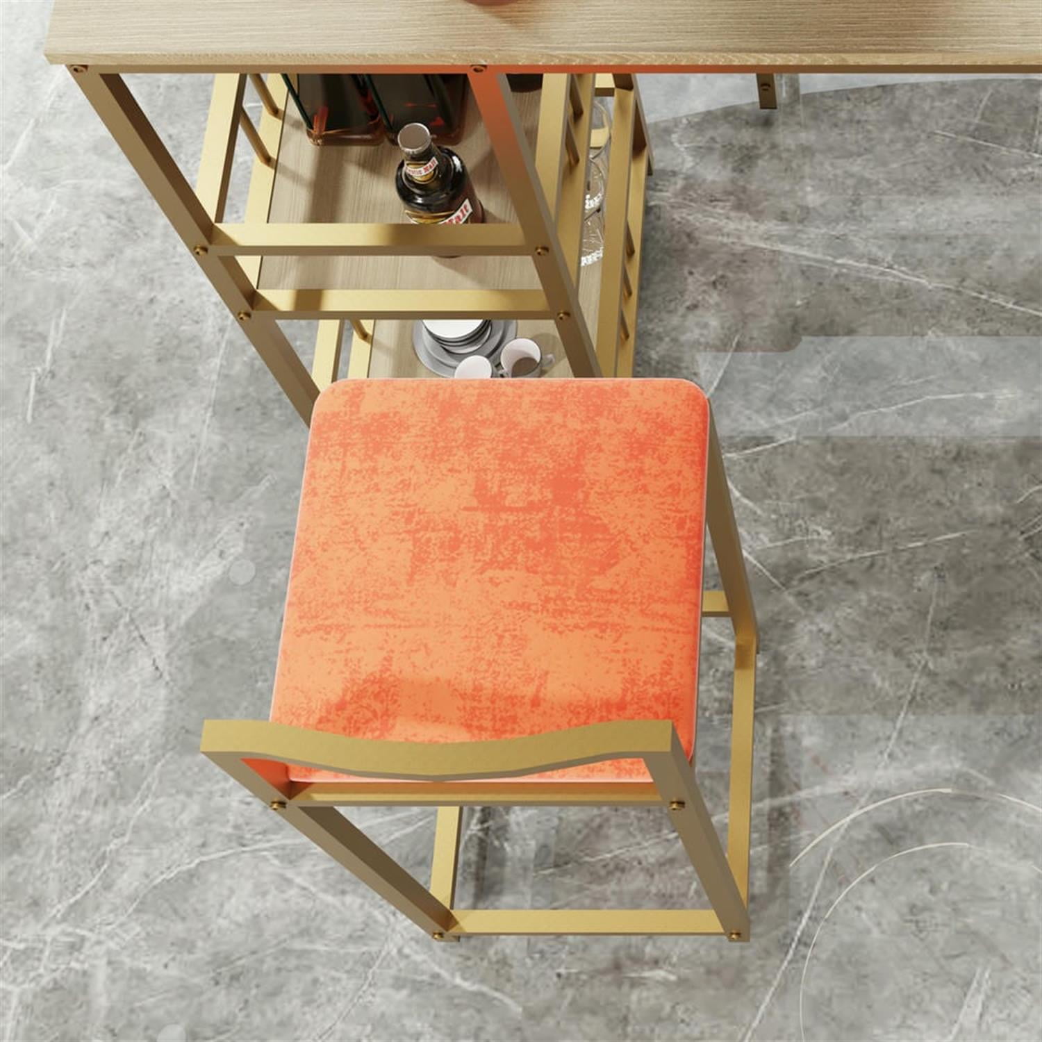 Demi Bonn 5-Piece Dining Table Set with 4 Upholstered Bar Stools and Storage, Kitchen Bar Table Furniture Sets for Dining Room, Apartment, Orange