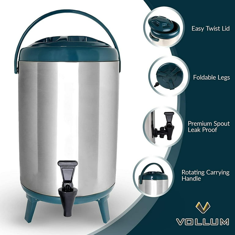 Vollum Stainles Steel Insulated Beverage Dispenser Insulated Thermal Hot  and Cold Beverage Dispenser 10 Liter Drink Dispenser with Spigot for Hot Tea  & Coffee, Cold Milk, Water, Juice & More Teal 