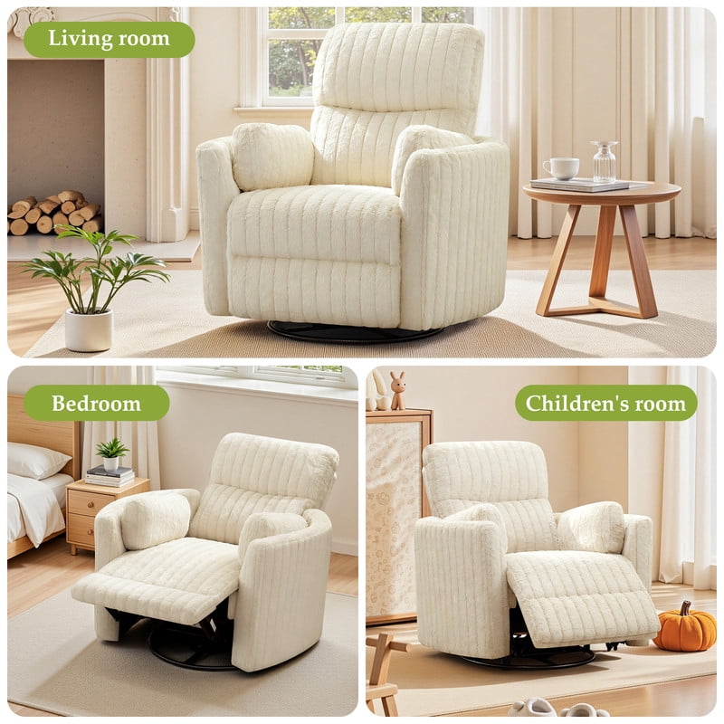 ATHOPE Powered Recliner Chair, Comfy Rocking Chair Nursery with USB Ports, Modern Velvet Swivel Glider Rocking Chair with High Back Deep Seat, for Living Room Small Space, Beige