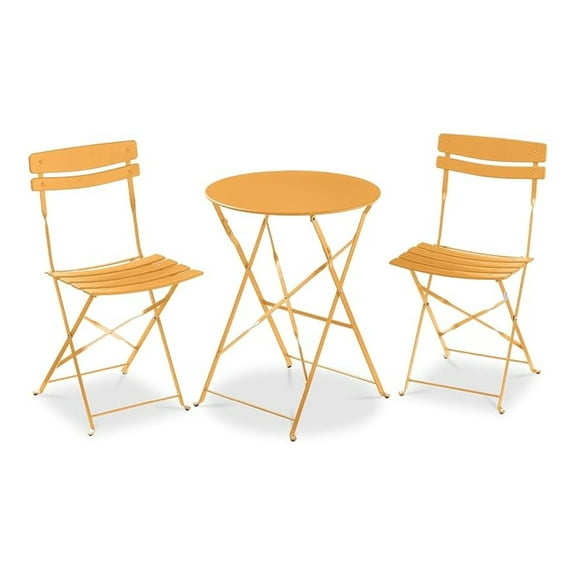 3-Piece Bistro Set, Space Saving Folding Design, Solid Steel, Outdoor Patio Furniture Set w/ 2 Chairs, Bistro Table - Marigold