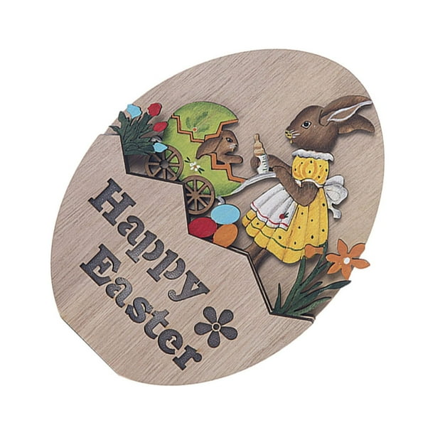 Cateissary Adornos de madera para decoración de Pascua, bonito huevo de conejito con luz LED nocturna, decoración de Pascua de madera Kits de decoración para fiestas Conejito en forma de huevo
