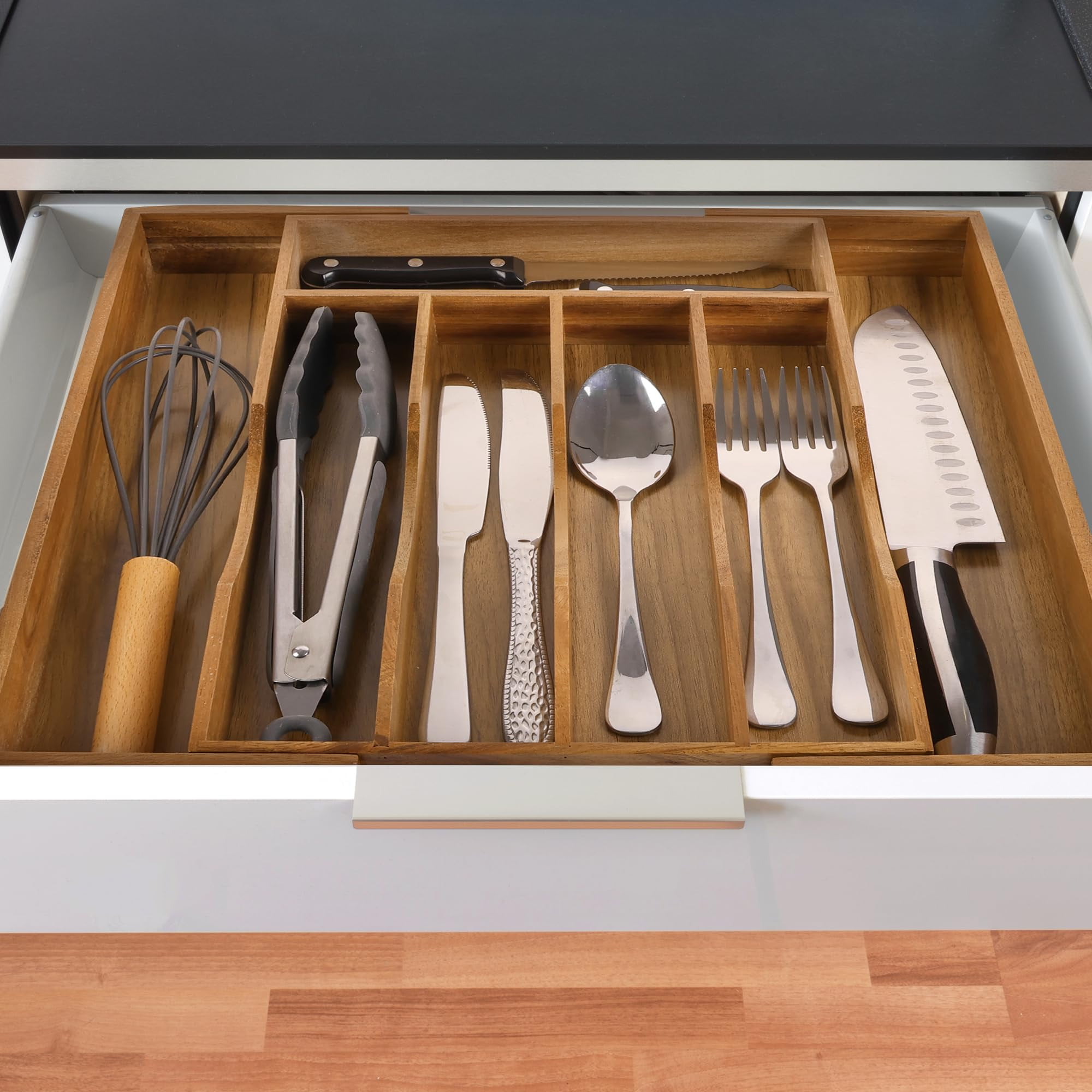 Expandable Kitchen Drawer Organizer For Cutlery And Utensils  Adjustable Wood Tray In Flatware Silverware