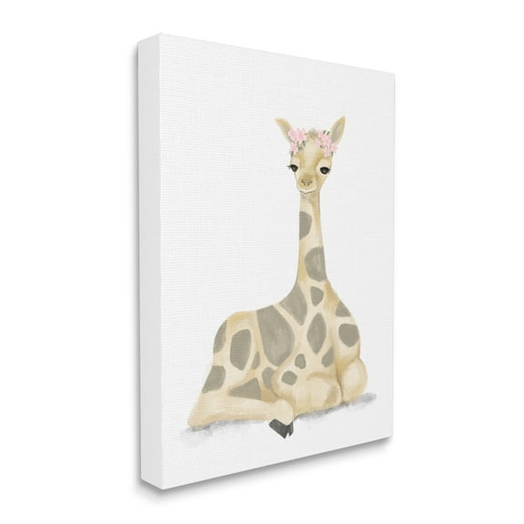 Stupell Industries Floral Crown Baby Giraffe Soft Animal Illustration Canvas Wall Art, 30 x 40, Design by Daphne Polselli