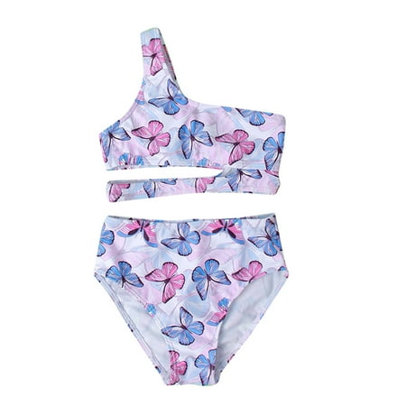 

ZRBYWB Toddler Girl Two Piece Swimsuit Sport Butterflies Print High Waist Bikini Set Swimwear Beach Bathing Suit Baby Girl Clothes
