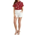 thumbnail image 3 of MODA NOVA Junior's Floral Tie Neck Ruffle Short Sleeves Blouse Top Red XXL, 3 of 6