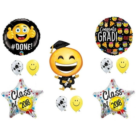 Smiley Face Foil Balloon - EMOJI Emoticon CLASS OF 2018 Smiley Graduation Party Balloons Decorations