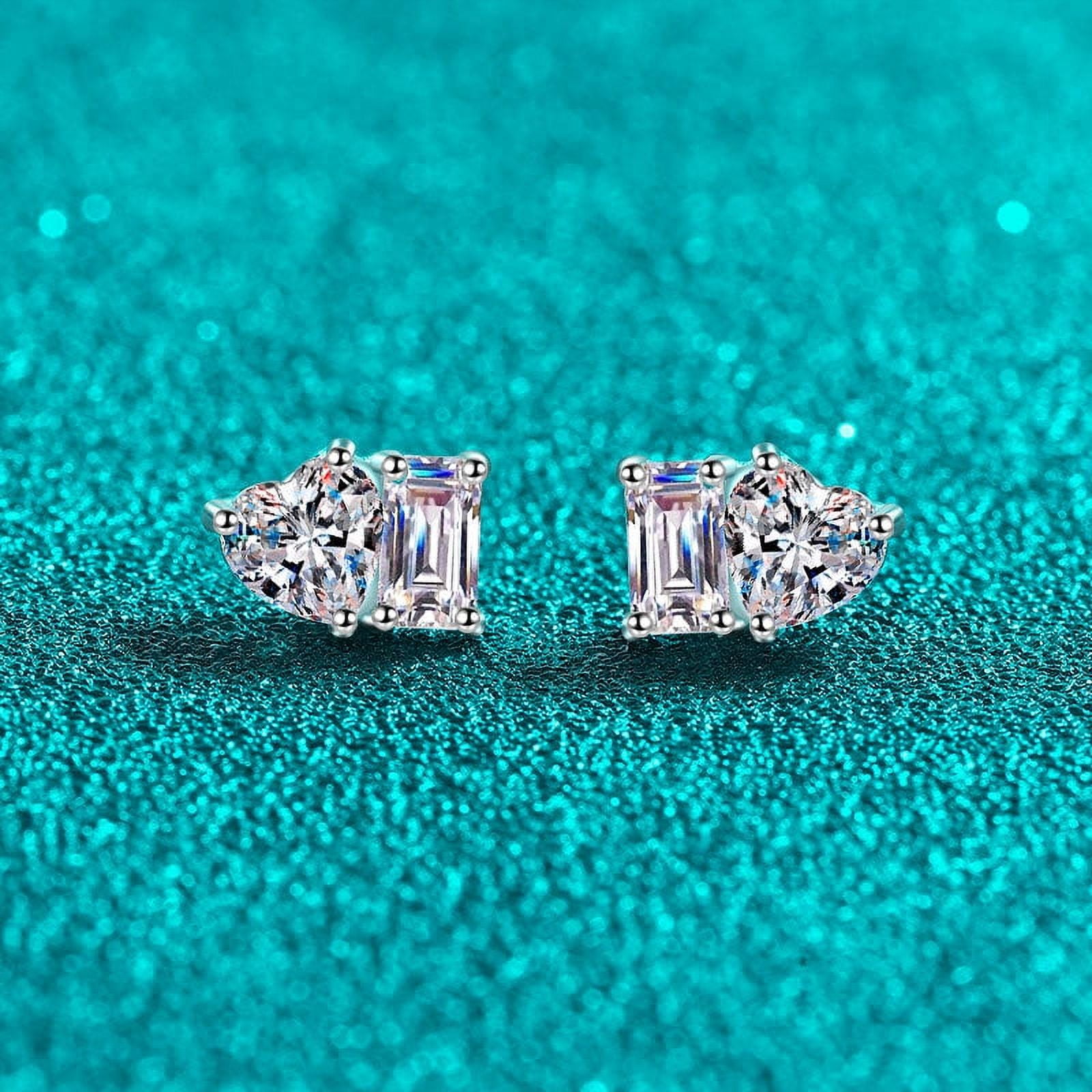 Biuufish Moissanite Earrings, 2.0 ct D Color Radiant Cut Lab Created Diamond Square Love Earrings 18K White Gold Plated Silver Screw Back for Women