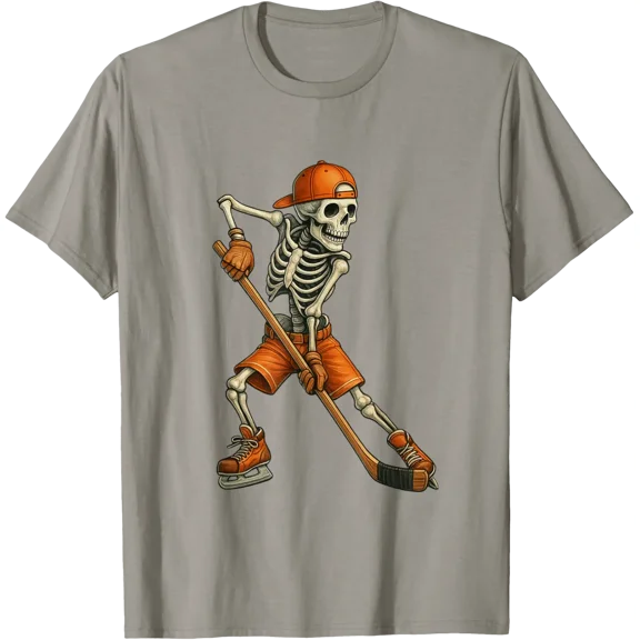 Skeleton Ice Hockey Spooky Season Sports Men Boys T-Shirt All Size S-5XL