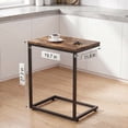 thumbnail image 5 of 2 PCS C Shaped Sofa Side End Table，Side Table TV Tray Table for Sofa,Couch Table with metal frame for livingroom,Bedroom,Rustic Brown, 5 of 15