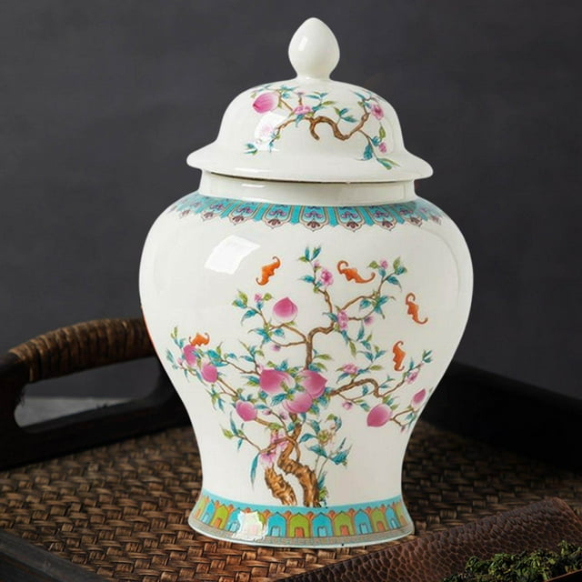 7 inch Ceramic Ginger Jar Display Decoration Collection Bookcase Vase Airtight Lid Food Storage Jar Home Decor White