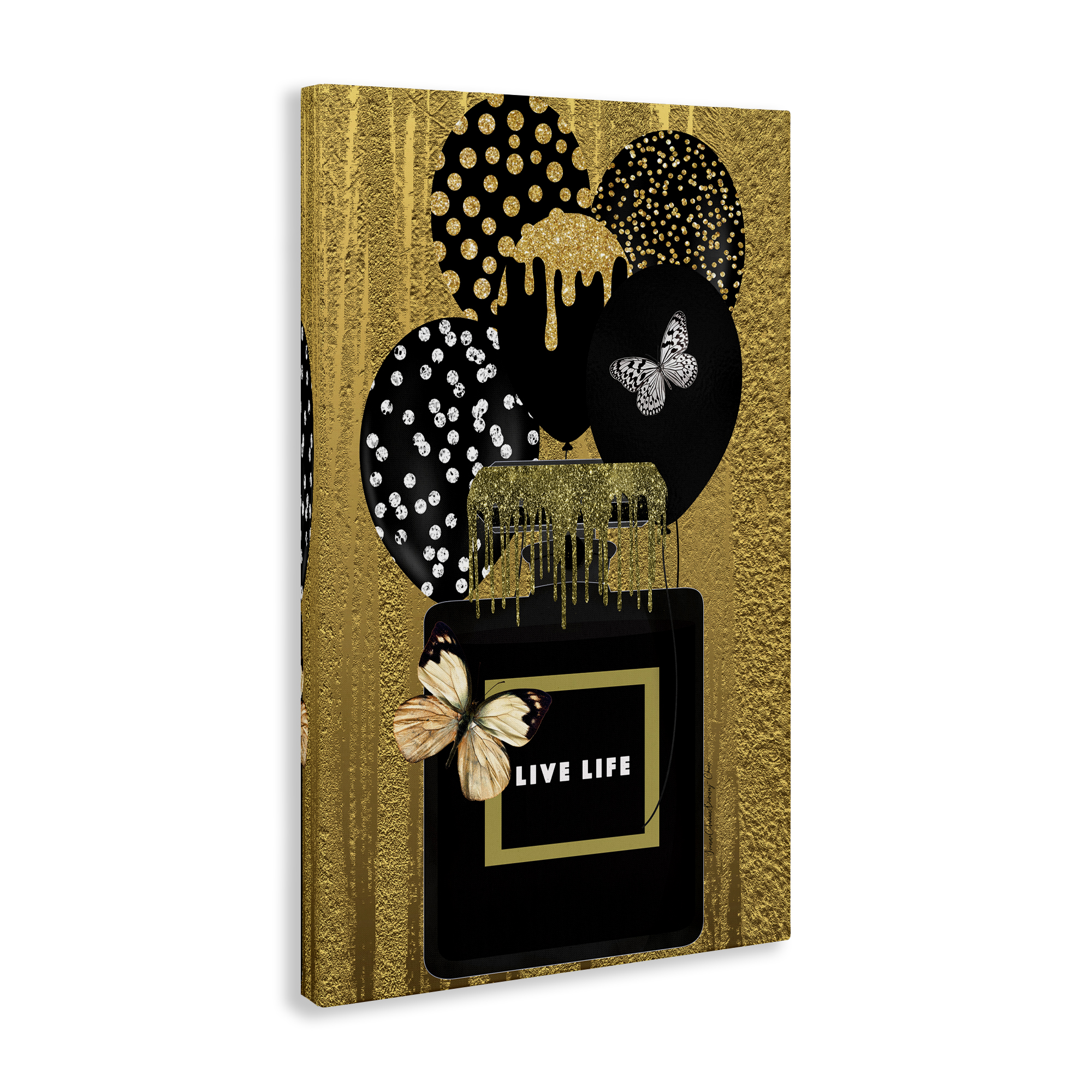 Stupell Industries Live Life Gold & Black Fashion Painting Wrapped Canvas Art Print Wall Art, 16 x 24