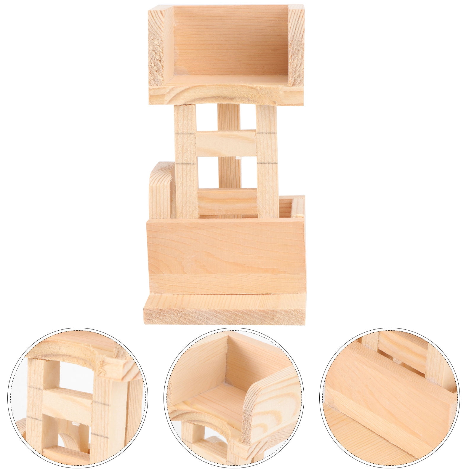 Tineasur 1Pc Wooden Hamster Supply Tower Beige Natural Material Ideal for Small Pet Training and Rest