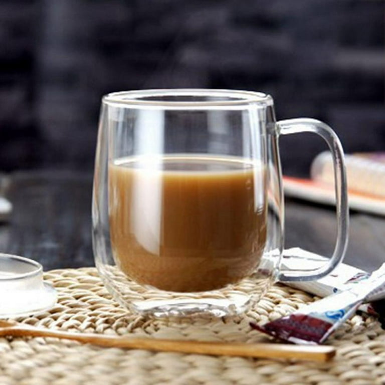 350ml Double Wall Insulated Glass Coffee Cup Milk Tea Mug with Lid  Leak-proof