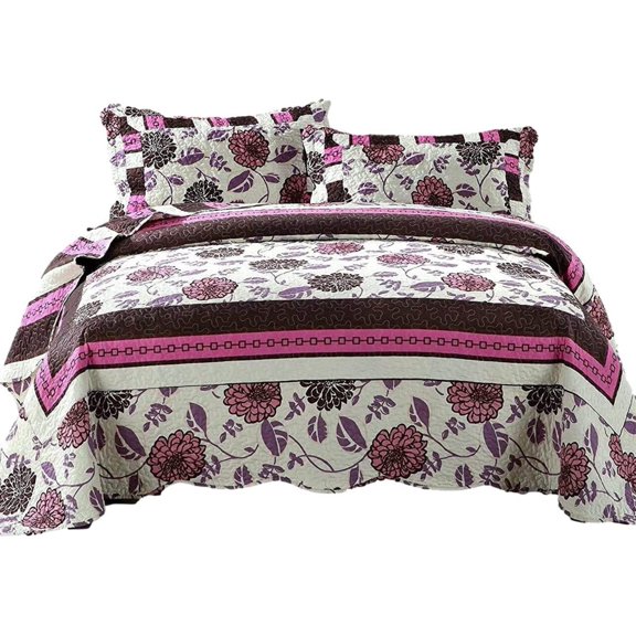 DaDa Bedding Bohemian Purple Blooms Floral Garden Pink Brown Bedspread Set (KBJ1629)
