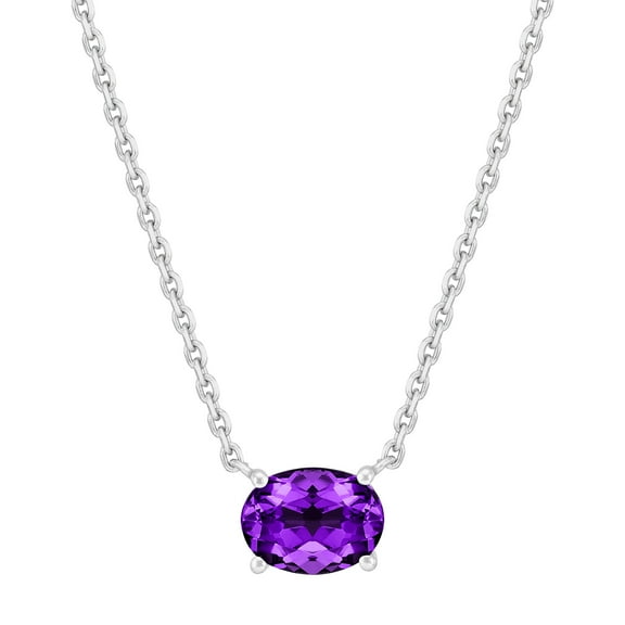 Brilliance Fine Jewelry Oval Simulated Amethyst Necklace in Sterling Silver