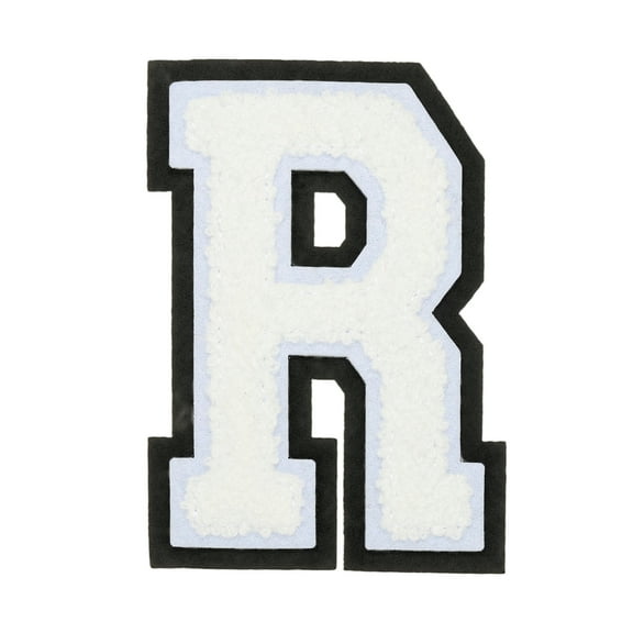 4" Chenille Letter Patches,White Chenille Initial A-Z Patches (Letter R)