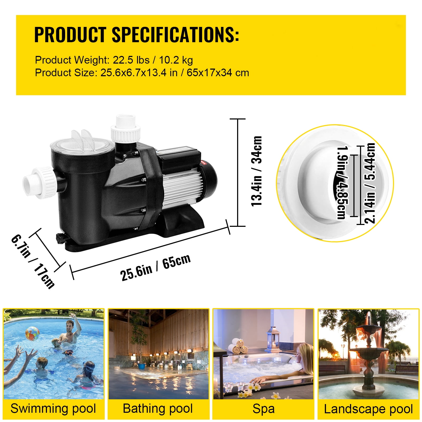 SKYSHALO Swimming Pool Pump 2.5HP 1850W 148GPM Single Speed Filter for Above Ground Spa Water Circulation, 148 GPM/1500W
