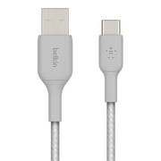 Belkin BOOSTCHARGE Braided USB C to USB A Cable + Strap, Silver, 5 ft