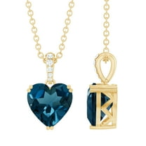Rosec Jewels Solitaire Heart Shape London Blue Topaz Pendant with Diamond Bail (8 mm), 14K Yellow Gold