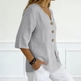 thumbnail image 4 of Boho Summer Linen Shirts for Women Button Down V Neck 3/4 Sleeve T-Shirt Blouse Casual Loose Basic Solid Tunic Tops Light Gray XL, 4 of 7