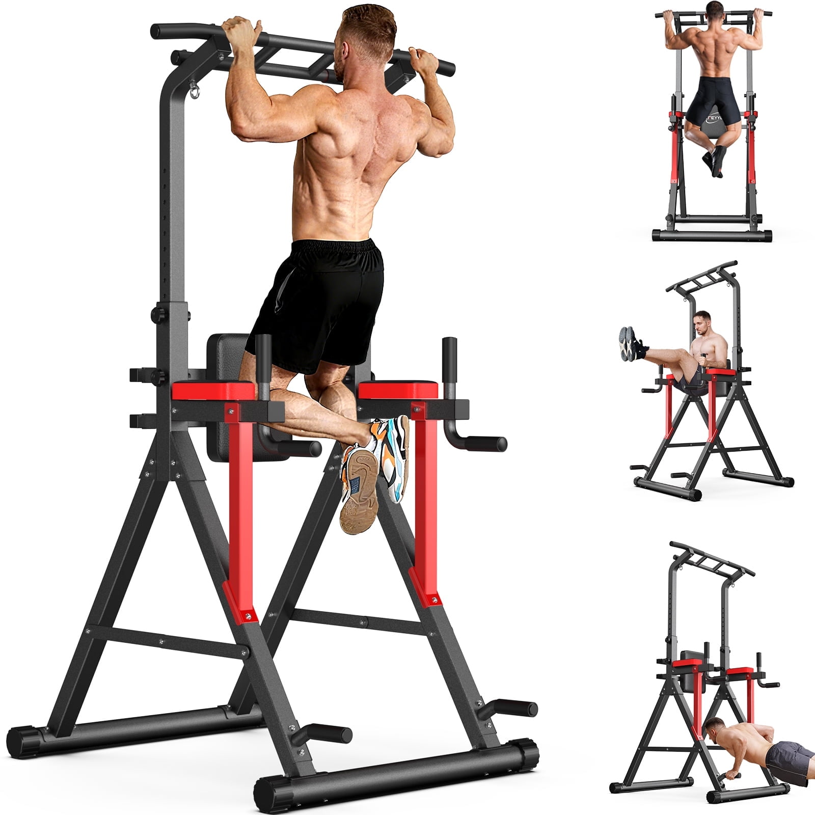 HASIMAN Power Tower Pull Up Bar, Pull Up Bar Station Workout Dip Station Height Adjustable Strength Training Equipment 350lbs Weight Capacity