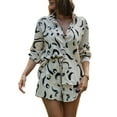 thumbnail image 4 of Sedceaty Women's Two Pieces Clothes Outfit, Turn-Down Collar Short Sleeve Button-Down Printed Blouse + Elastic Waist Shorts, 4 of 9