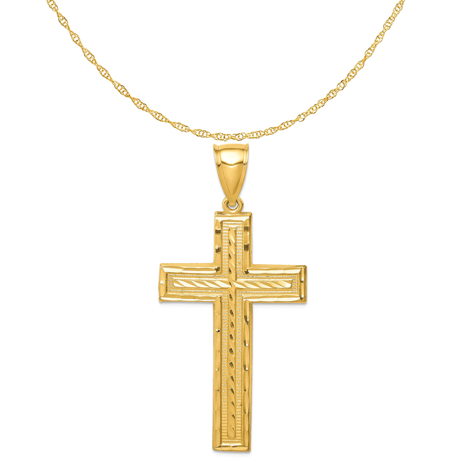 14K Yellow Gold Jesus Crucifix Cross with Angel Religious Charm Pendant GJPT104