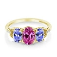 thumbnail image 2 of Gem Stone King 10K Yellow Gold Oval Pink Created Sapphire Blue Tanzanite and Diamond Engagement Ring for Women (1.82 Cttw, Size 8), 2 of 4