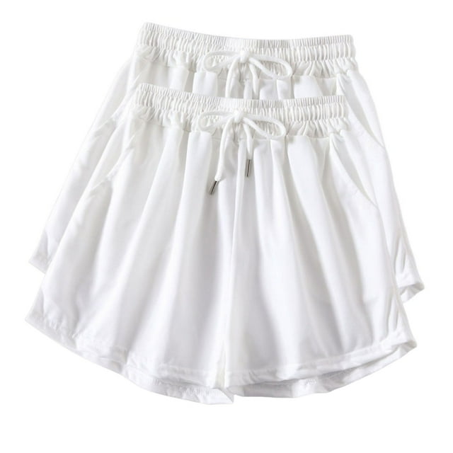 FNFYFH Clearance Ladies Loose Fit Elastic Waist Solid Color Summer Shorts Comfortable Shorts,White