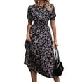 thumbnail image 2 of Women'S Chiffon Floral Dresses Casual Summer Boho Flutter Sleeve Flowy Western Dress Black S, 2 of 8