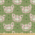 thumbnail image 2 of Ambesonne Oink Fabric by the Yard Upholstery, Pig Faces Smiling Funny Art, 2 Yards, Pale Olive Green Rose, 2 of 5