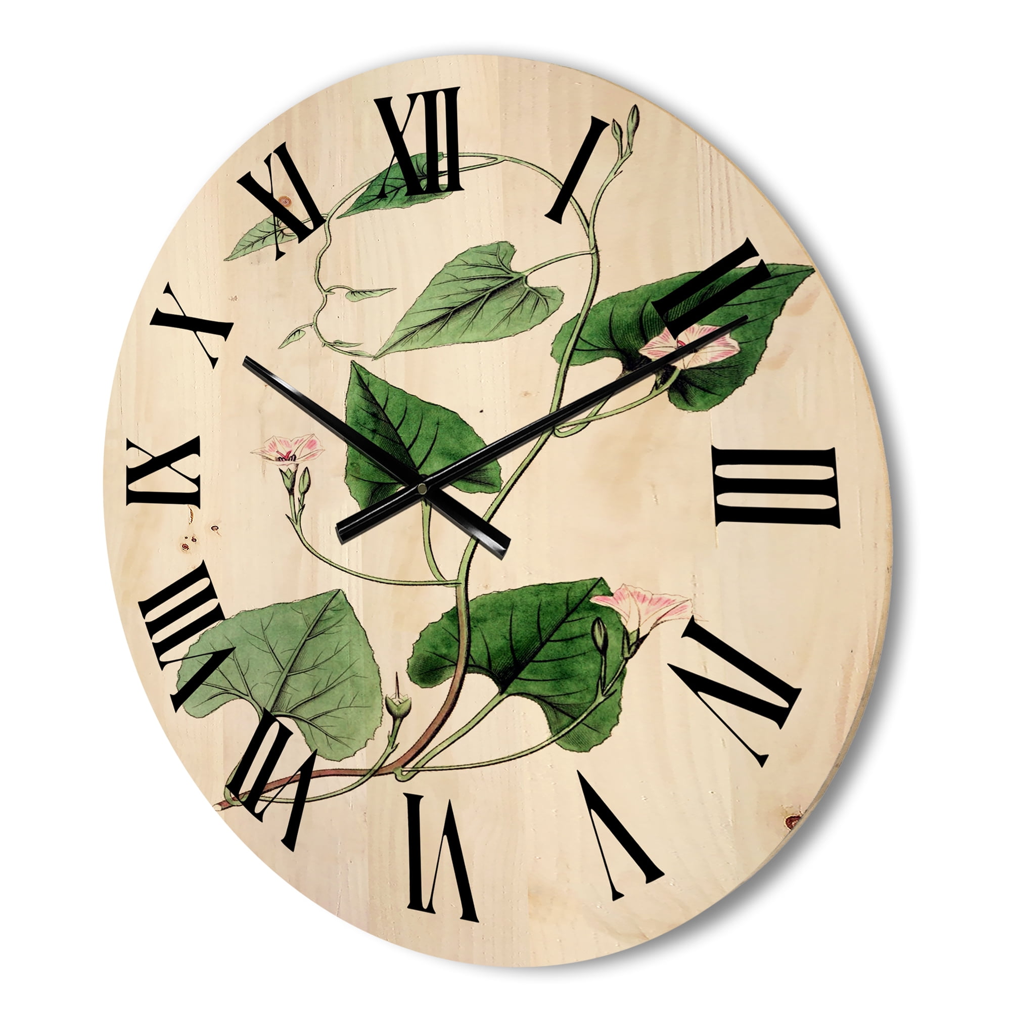 Designart 'Ancient Green Leaves Plants IX' Traditional Wood Wall Clock
