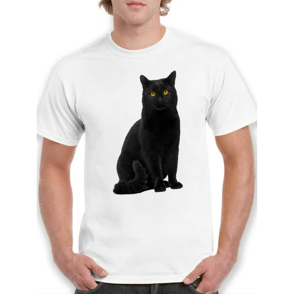 Sitting Black Cat T-Shirt Men -SPIdeals Designs, Male 5X-Large