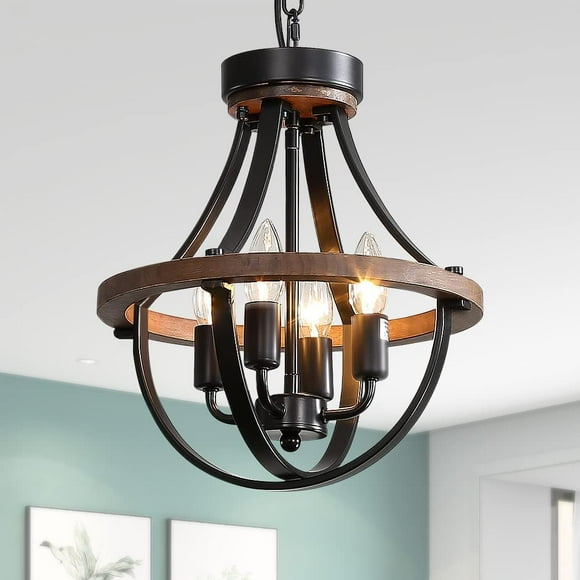 Lanpesting Farmhouse Chandelier, Modern Hanging Pendant Lighting, 4-Light Rustic Ceiling Light Fixture, Vintage Chandelier for Hallway Foyer Dining Room E