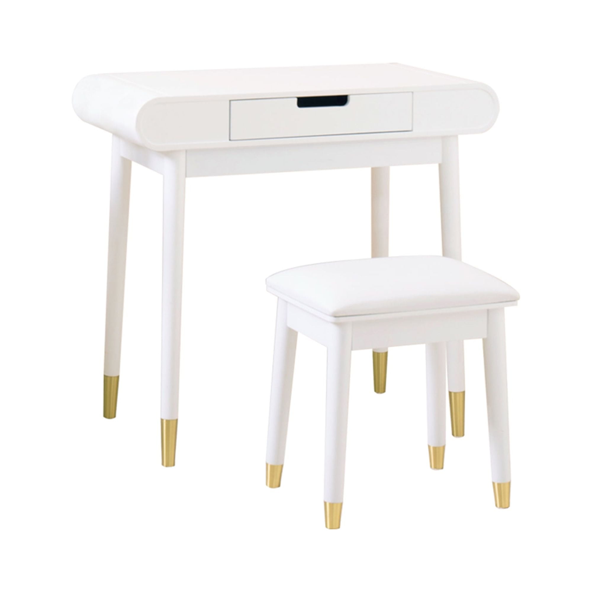 Spaco Oval Makeup Table with Mirror for Bedroom, High Gloss Finish Dressing Table with Solid Stool, White Spaco Oval Makeup Table with Mirror for Bedroom, High Gloss Finish Dressing Table with Solid Stool, White
