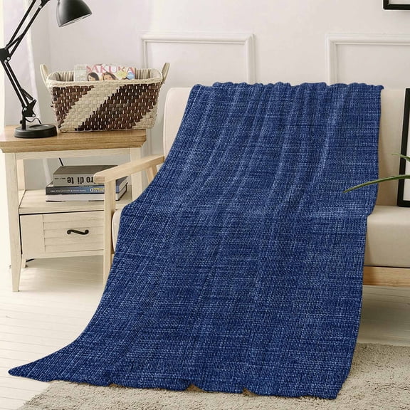 Fleece Blanket Navy Blue Retro Linen Blankets, Soft Cozy Warm Flannel Throw Blanket, Solid Color Blanket for Bed Couch Sofa,40x50In