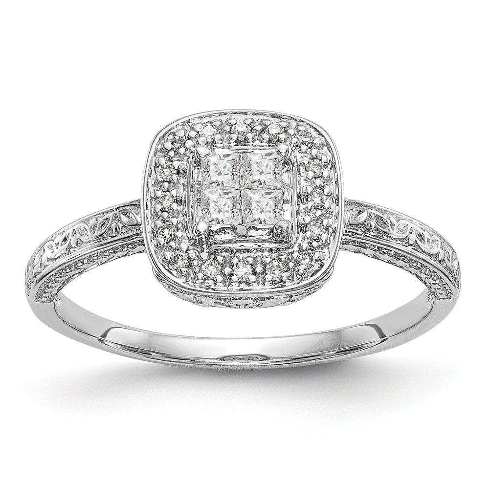 AA Jewels - Solid 14K White Gold Complete Diamond Cluster Engagement