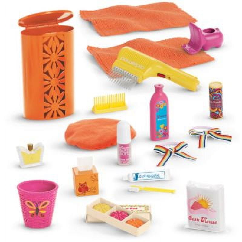 American Girl Groovy Bathroom Doll Accessories with 2 Rainbow Colored Hairbows Plastic Multicolor