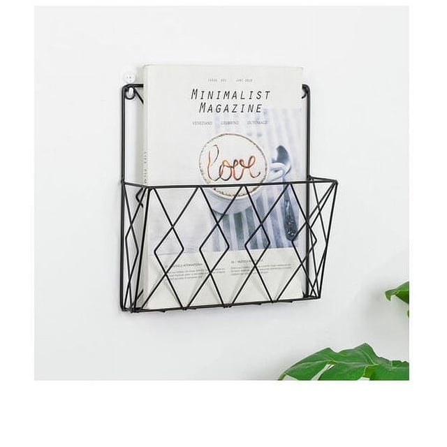 Estante para archivos de pared de alambre de acero, soporte para archivos de pared colgante con líneas limpias y diseño con cable, solución de almacenamiento conveniente para catálogos, revistas y