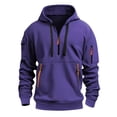 thumbnail image 2 of Men's Solid Color Half-Zip Hoodie, Oversized Plus Size Casual Pullover Fleece Sweatshirt for Fall Winter,Purple,4XL, 2 of 5