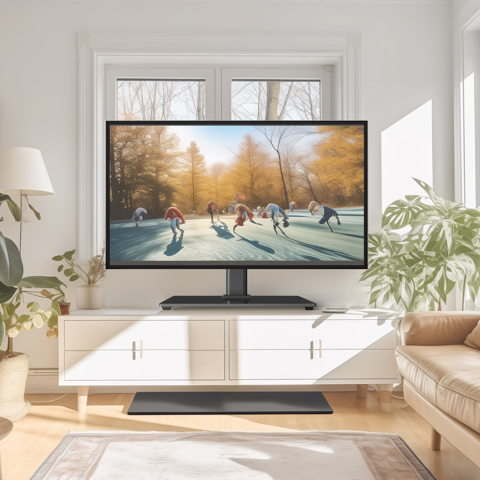 PERLESMITH Tabletop Universal TV Stand for 37- 55 inch TVs with Height Adjustable & Wire Management