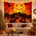 thumbnail image 3 of Vivid Glowing Jack with Lantern Face Triangular Eyes, Spooky Gothic for Gothic Decor Fans, Dark Art Decor, Halloween Gift, Tapestry Wall Hanging for Bedroom and Dorm, 3 of 7