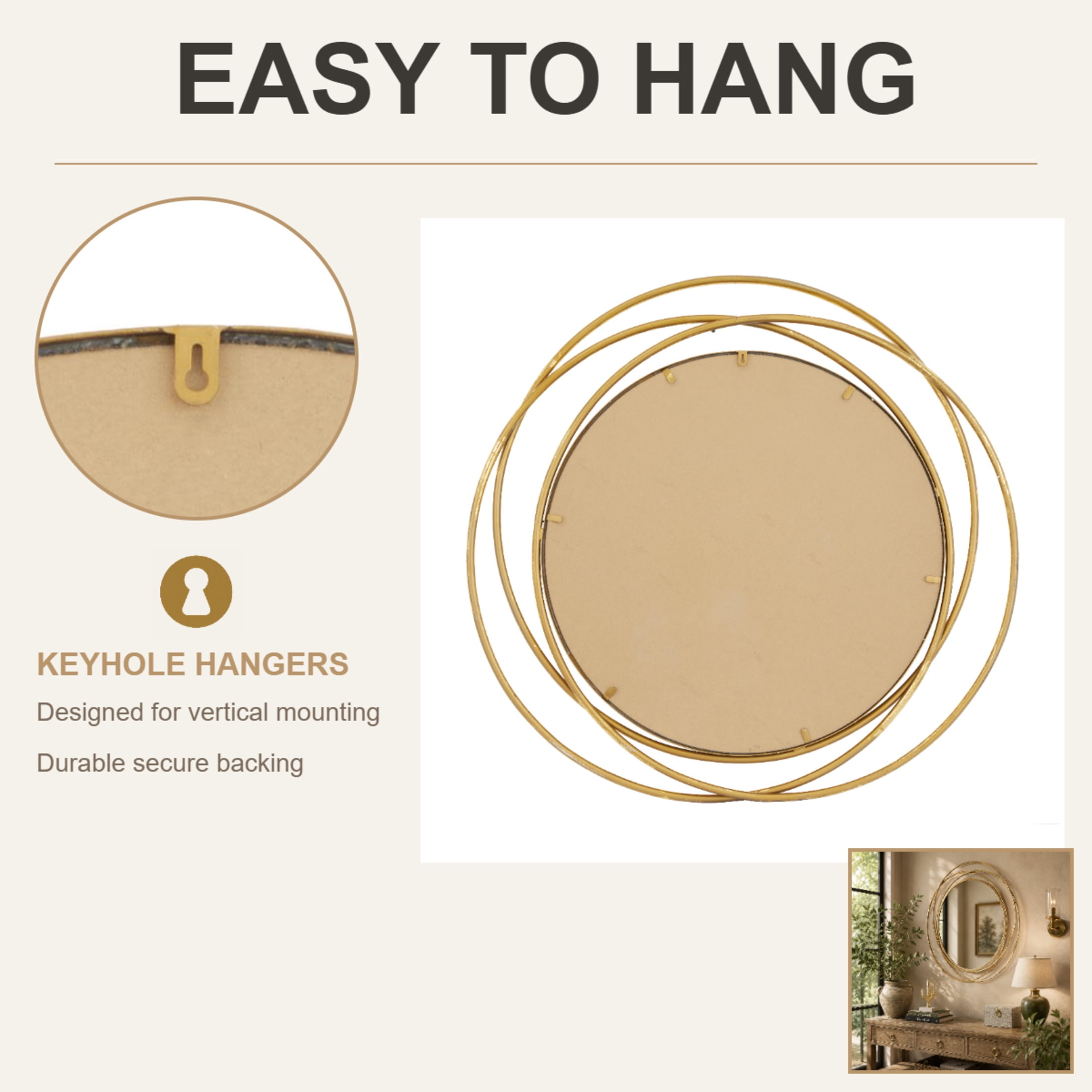 DecMode 41" x 41" Gold Wall Mirror with Overlapping Circles