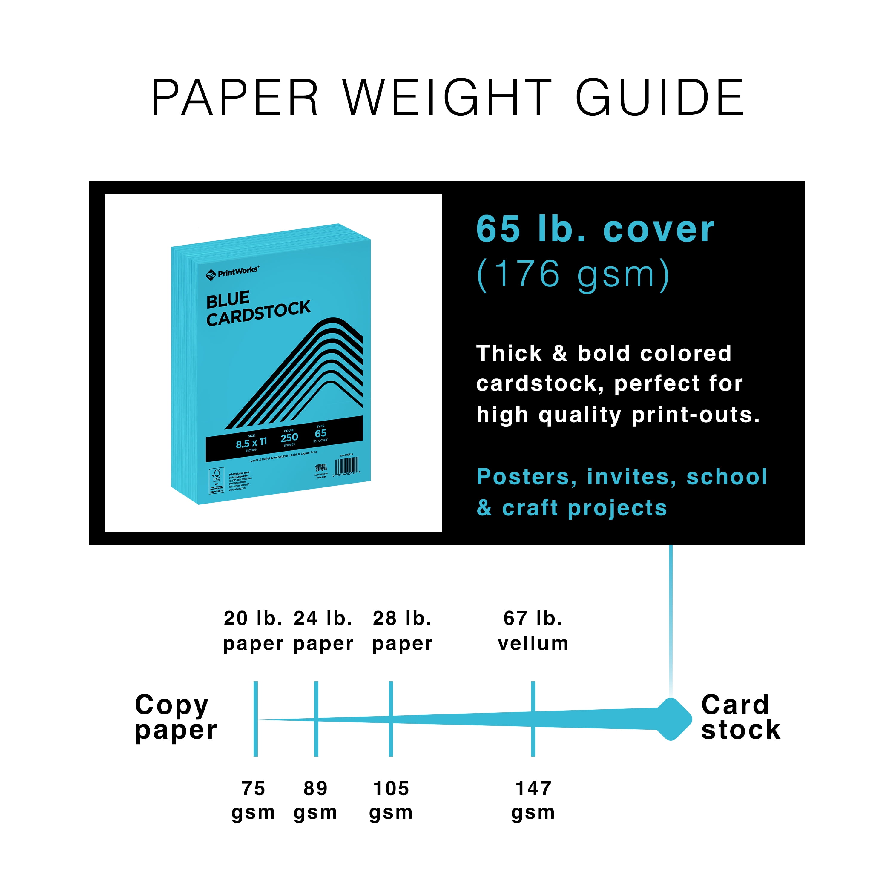 PrintWorks Bright Blue Colored Cardstock 8.5” x 11” - 65 lb/176 gsm - 1250 Sheets - Made in the USA - FSC® Certified - Acid-Free & Fade-Resistant - Printer & Cut Machine Compatible (00114)