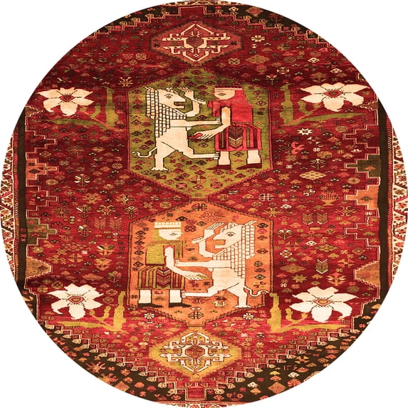 Ahgly Company Indoor Round Animal Orange Traditional Area Rugs, 5' Round