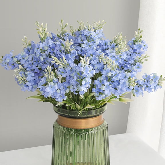 HOMKYO 13.78in Artificial Hyacinth Bouquet, 5-Heads Fake Silk Flowers, Realistic Faux Floral Stems for Home Wedding Table Decor(Blue)